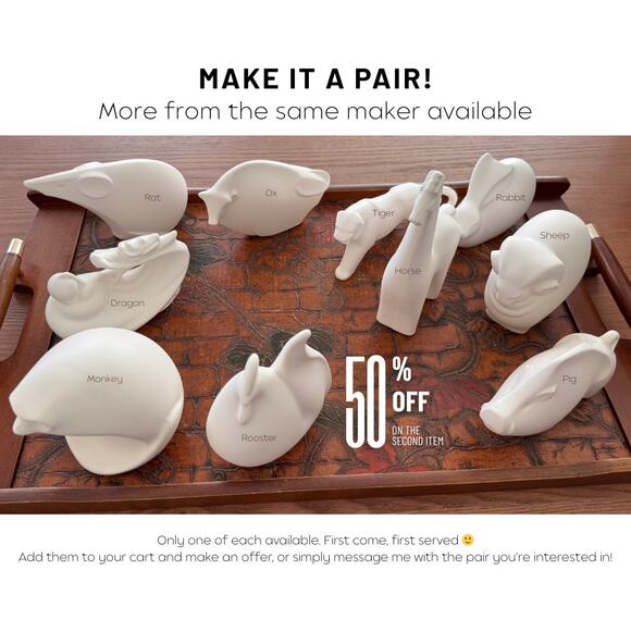 Vintage Minimalist White Porcelain Tiger Figurine, Chinese Zodiac, Made in Japan - Picture 2 of 12